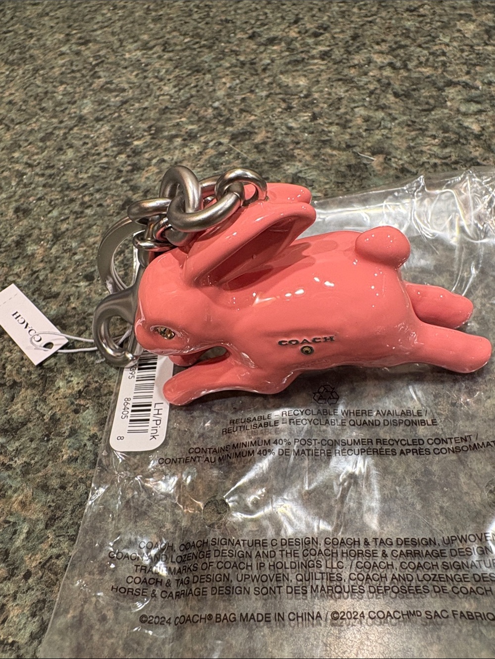 Nwt Pink Resin Bunny Rabbit Coach Bag Charm in silver. . PRICE IS FIRM !! - Picture 2 of 6